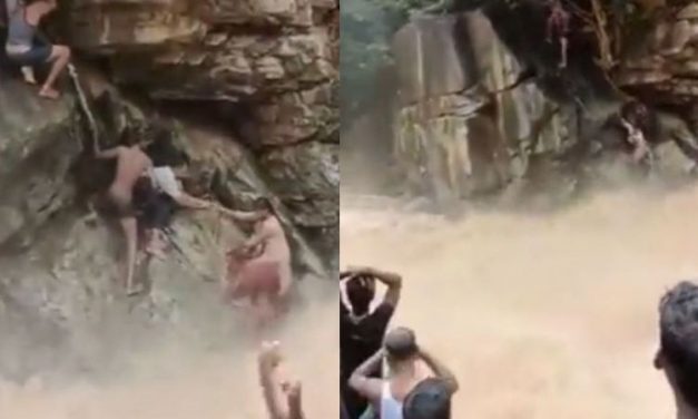 Watch Brave Rescue Officers Save Woman & Baby Stuck Beside Gushing Waterfall in Tamil Nadu