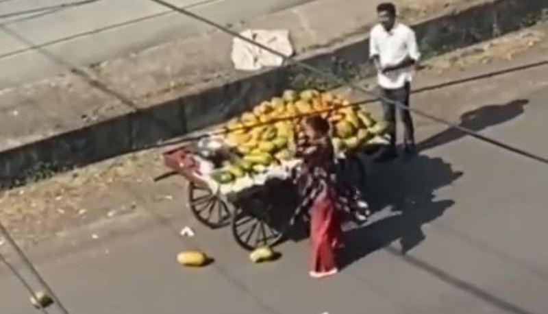 Caught on Cam: Angry Bhopal Woman Smashes Papaya Alleging Vendor’s Car Hit Her Car