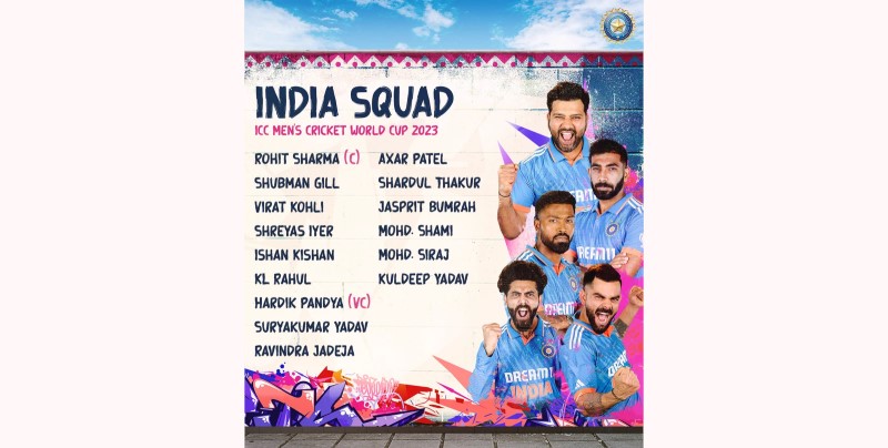 India Announce 15-Member Squad for ODI World Cup 2023