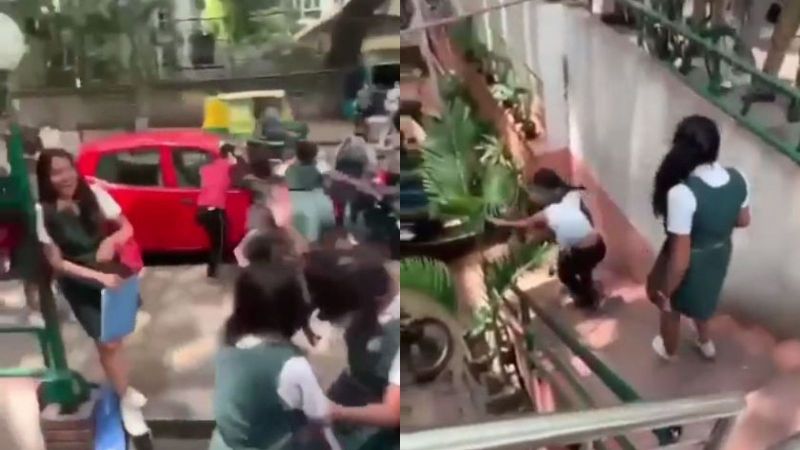 Caught on Cam: Bengaluru School Girls in School Uniform Engage in Vicious Brawl on Street over a Boy