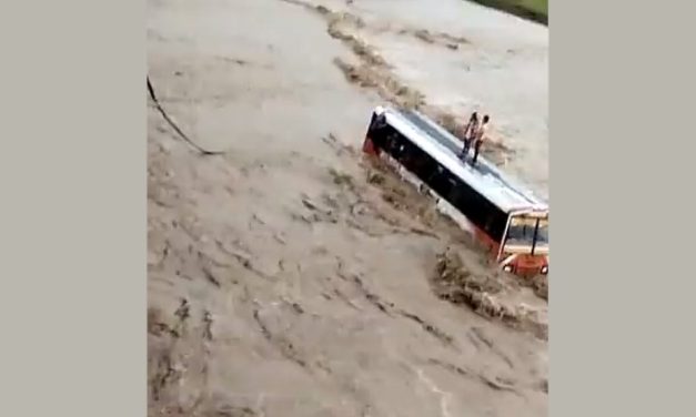 Bijnor Bus Carrying 25 Passengers Found Struggling With High River Current | Video