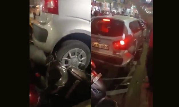 ON CAM- Kanpur Woman Rams Car into Parked Row of Motorbikes, Scooters, Fined Rs 2,500