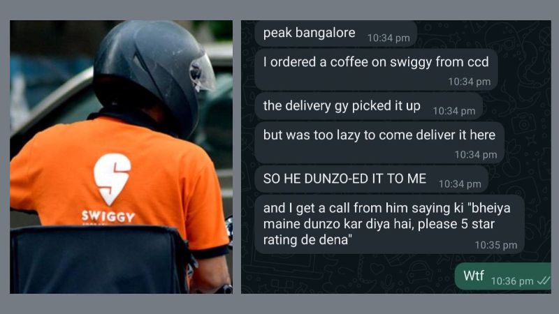 ‘Just Bengaluru Things’: Swiggy Guy Calls Dunzo Agent to Have Coffee Delivered to Customer