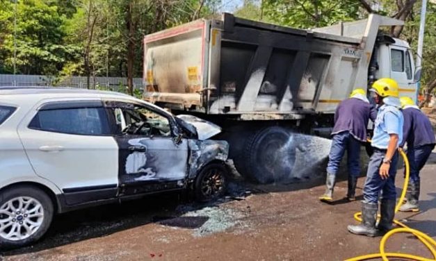 Unidentified Pune Hero Breaks Window with Helmet to Rescue Woman from Burning SUV After Collision