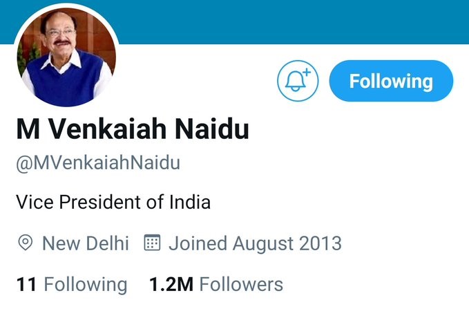Twitter Briefly Removes India VP Venkaiah Naidu’s “Blue Tick”, Restores it after backlash