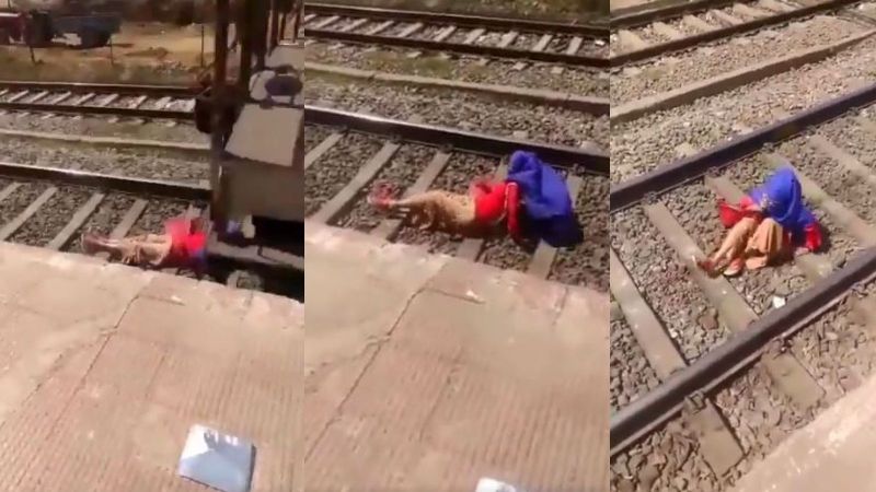Caught on Cam: Woman Lies on Railway Tracks as Train Runs Over her, Then Gets Up & Takes Phone Call