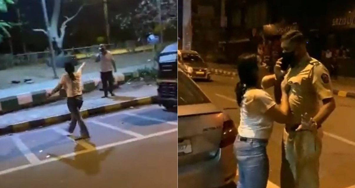 Video: Drunk Woman Abuses Cop in Mumbai, Holds him by Hair, Kicks him & Creates Ruckus